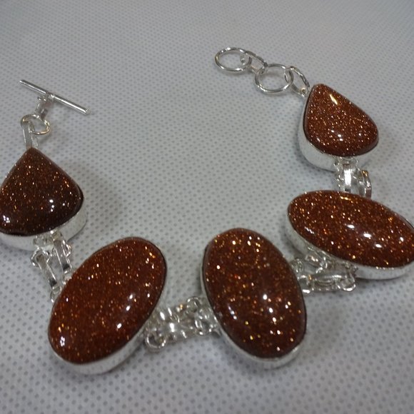 Sparkling "GOLD SUNSTONE" Handmade Sterling Bracelet #554A - Picture 3 of 3